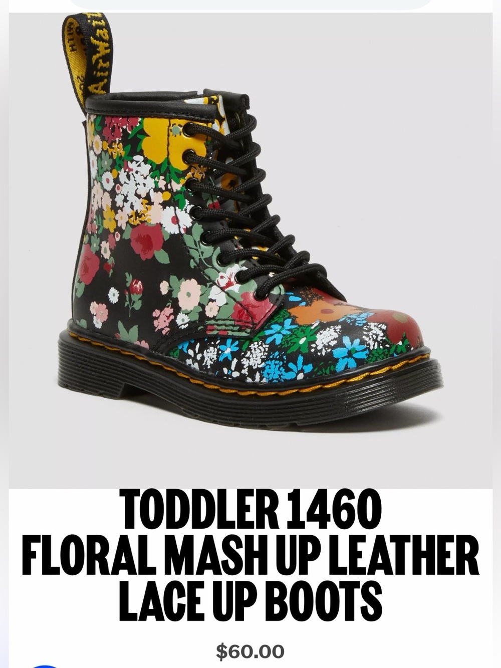 Dr. Martens 1460 Toddler Floral Leather Lace-Up Boots